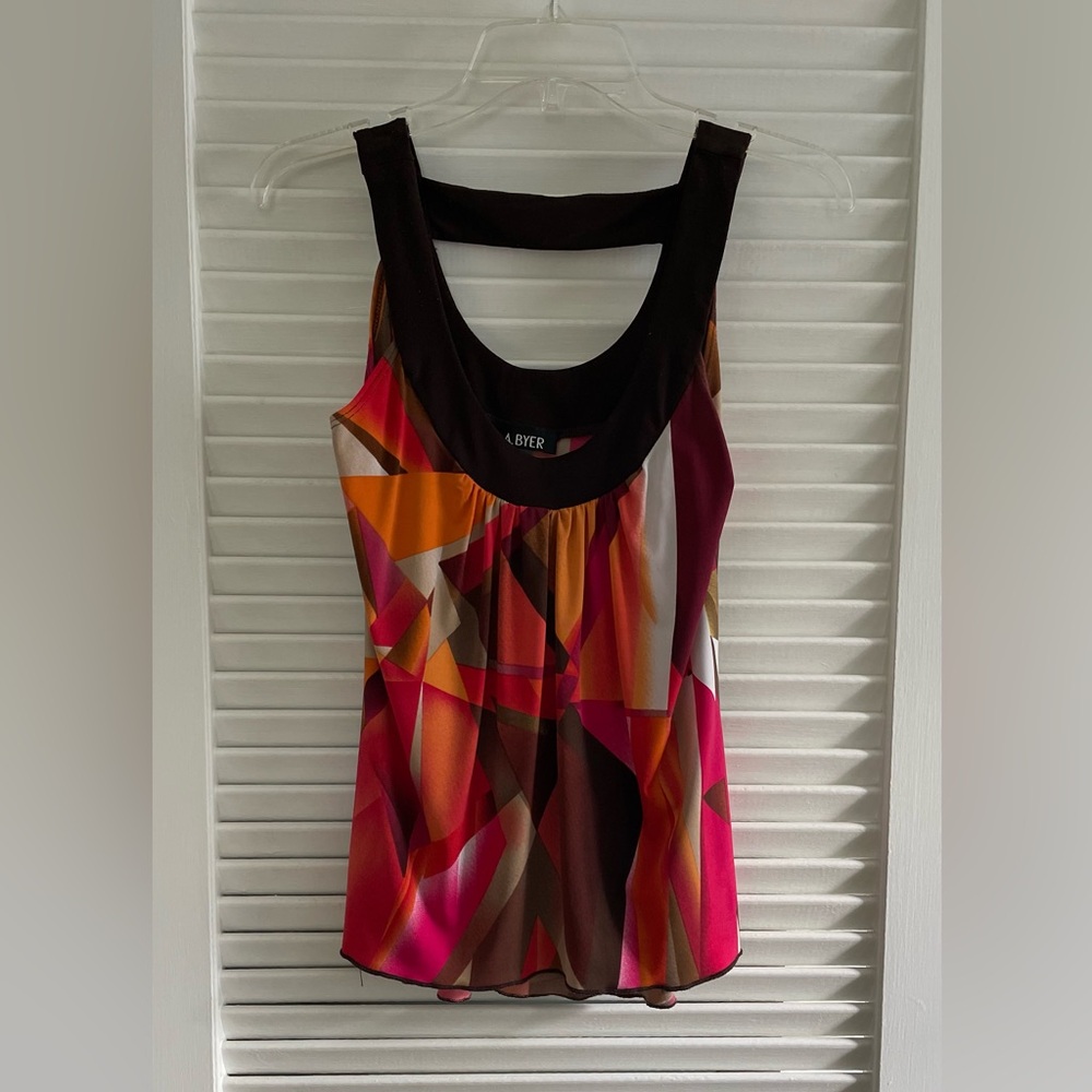 A. Byer Black and Pink Sleeveless Graphic Tank Top